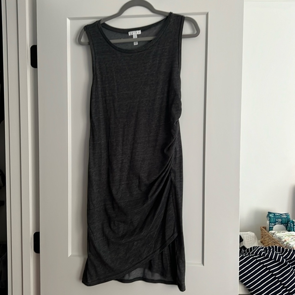 Asymmetrical hem, charcoal grey dress